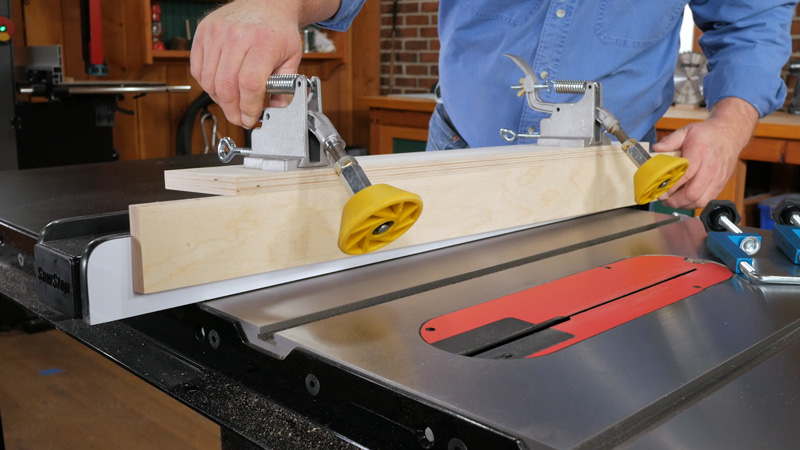 The rollers simply mount on top of the table saw rip fence. You easily mount them by creating an L- shaped or U-shaped axillary fence made from ¾” plywood.