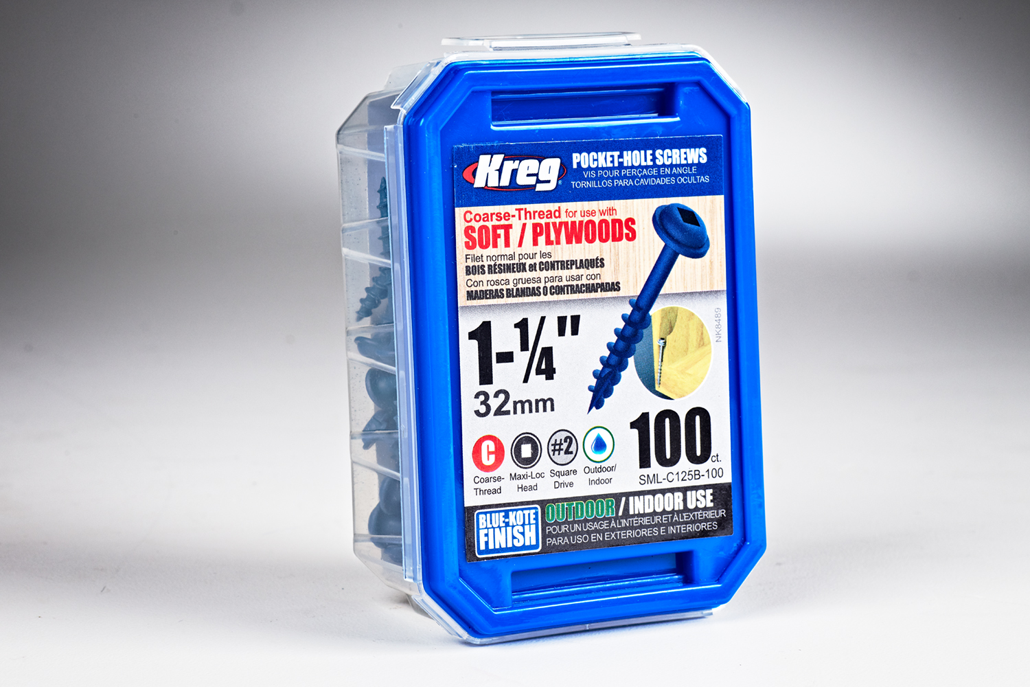 Kreg #8 x 1-1/4” Pocket-Hole Screws, Coarse-Thread, Blue-Kote™, 100 ct.