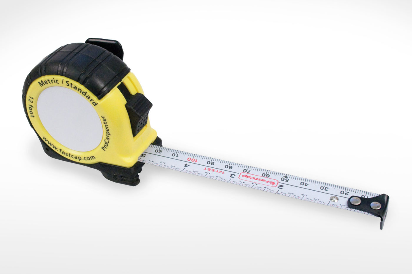 FastCap ProCarpenter Flatback Measuring Tape – Metric/Reverse Metric, 16 Ft With Lever Clip & Pencil Sharpener
