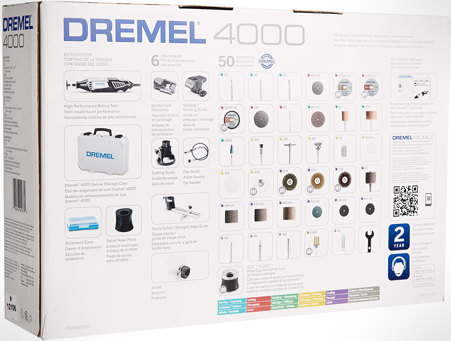 Dremel 4000-6/50 Rotary Tool Kit, High Performance, w/Flex Shaft, 6  Attachments & 50 Accessories